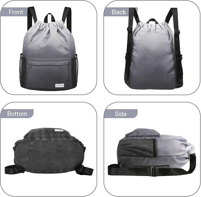 Drawstring Backpack Sports Gym Sackpack with Mesh Pockets Water-Resistant String Cinch Beach Bag for Men Women(Gradient Gray)