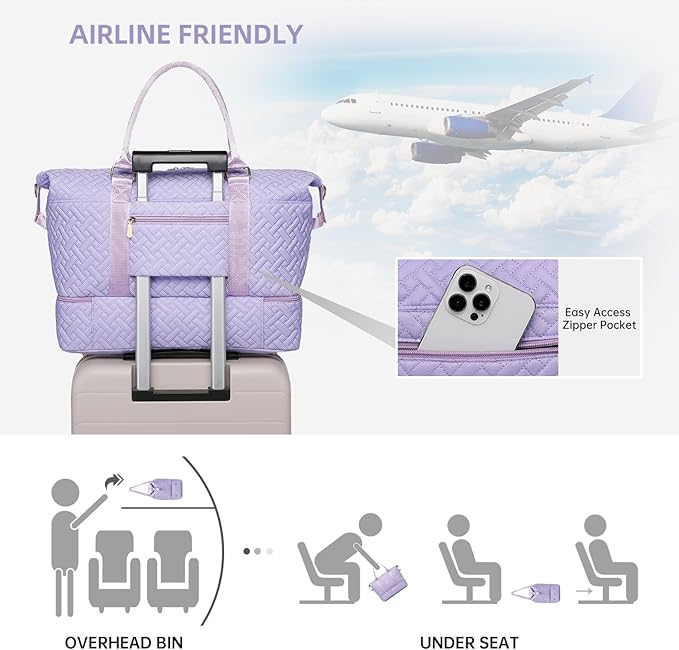 Duffle Bag for Travel, Weekender Bag with Shoe Compartment, Carry On Overnight Bag for Women with Toiletry Bag, Gym Bag with Wet Pocket, Hospital Bags for Labor and Delivery Beige