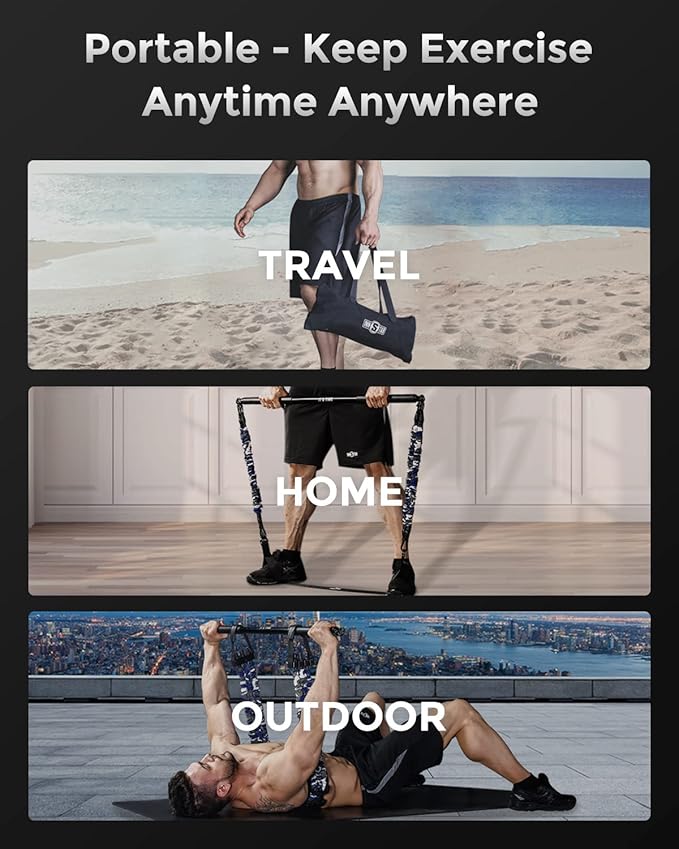 INNSTAR Resistance Bands Bar Exercise Bands Attachment 38" Black Max Load 800lb for Home Gym Workout Full Body Workout Power Lifting Fitness Bar