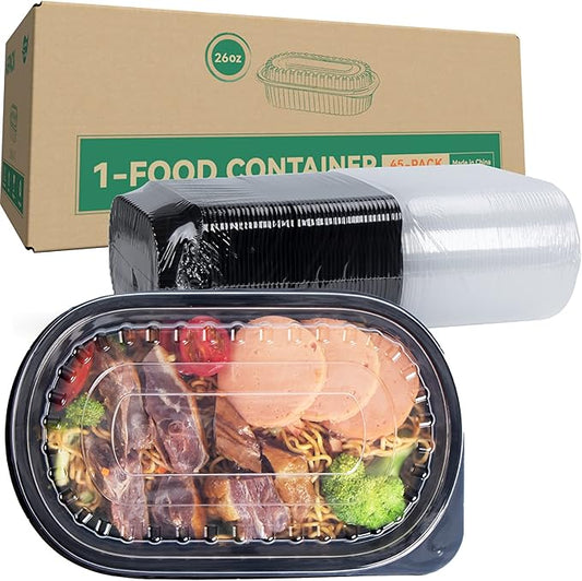 Meal Prep Containers, 45 Pack 1 Compartment Bento Box with Lids Reusable Food Storage Containers BPA-Free Microwave Dishwasher Freezer Safe To Go Containers (26 oz)