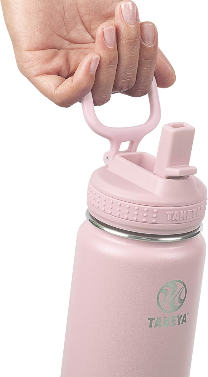 Takeya Actives Water Bottle with Straw Lid - Bottle with Double Stainless Steel Insulation - Dishwasher Safe & BPA-Free - Bottle with Straw Lid & Removable Bumper - 22 oz, Blush