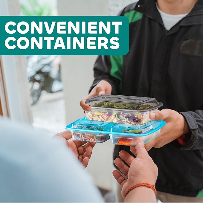 Food Storage Containers With Lids - (24 Pack-32 Oz) 12- 3 Compartment Meal Prep Containers Reusable Or Disposable & 12- Single Food Storage Bento Boxes, Bpa Free, Microwave, Freezer, Dishwasher Safe