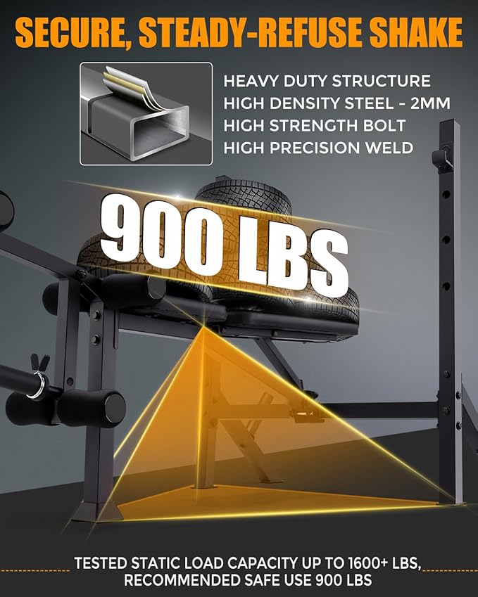 ANCHEER 900LBS Weight Bench Set with Barbell Rack, Heavy Duty Bench Press Set with Leg Extension and Leg Curl, Foldable Workout Benches for Home Gym with J Hooks & Olympic Sleeves (US Stock)