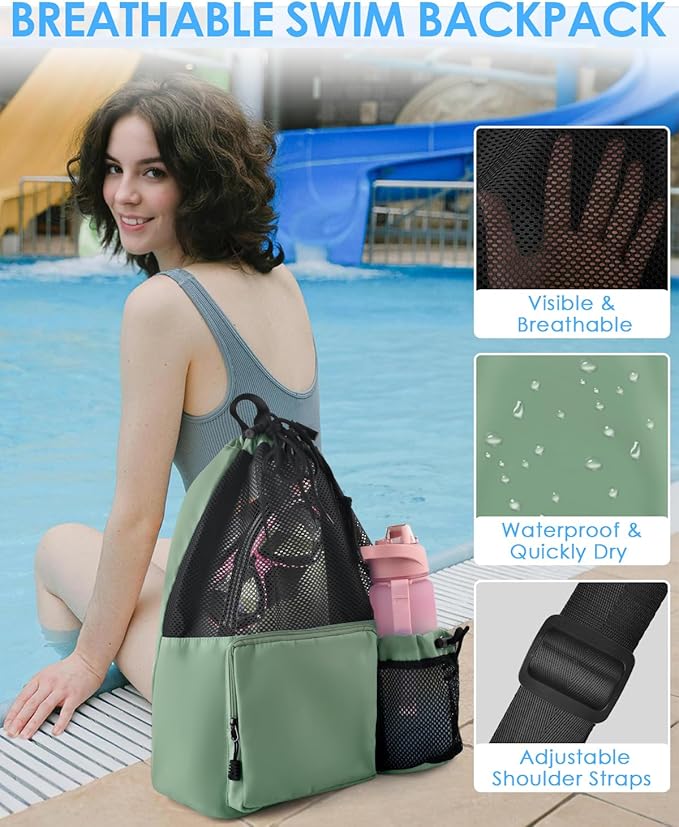 BROTOU Swim Bag Beach Backpack with Wet Pocket Mesh Drawstring Bags for Swimming, Gym