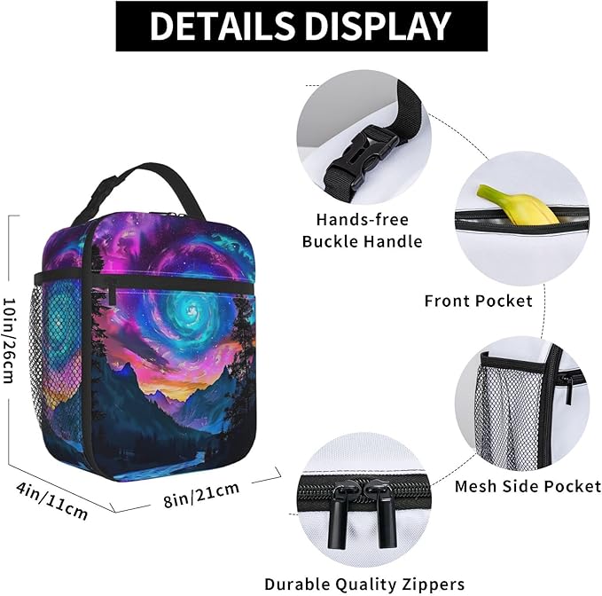 Galaxy Landscape Lunch Box for Women Men Adults Kids, Insulated Cooler Cosmic Sky Lunch Bag for School, Picnic, Office, Travel, Work, Portable Reusable Polyester Thermal Tote Lunch Bags