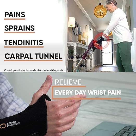 Copper Compression Advanced Wrist Brace - Copper Infused Adjustable Orthopedic Support Splint for Pain, Carpal Tunnel, Arthritis, Tennis Elbow, Tendinitis, RSI, Ganglion Cyst for Men Women Right L/XL