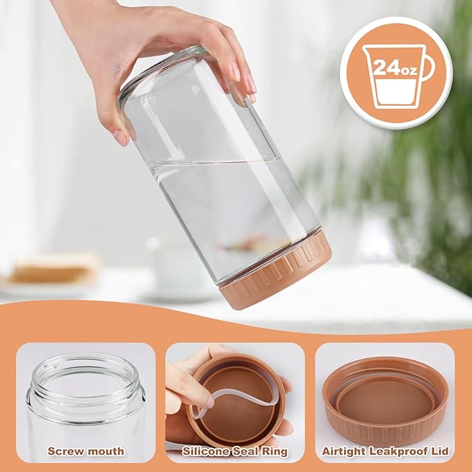 Overnight Oats Containers with Lids, 24oz Glass Jars with Lids 2 pcs, Taffy, Wide Mouth Mason jars for Salad, Yogurt, Snacks, Meal Prep