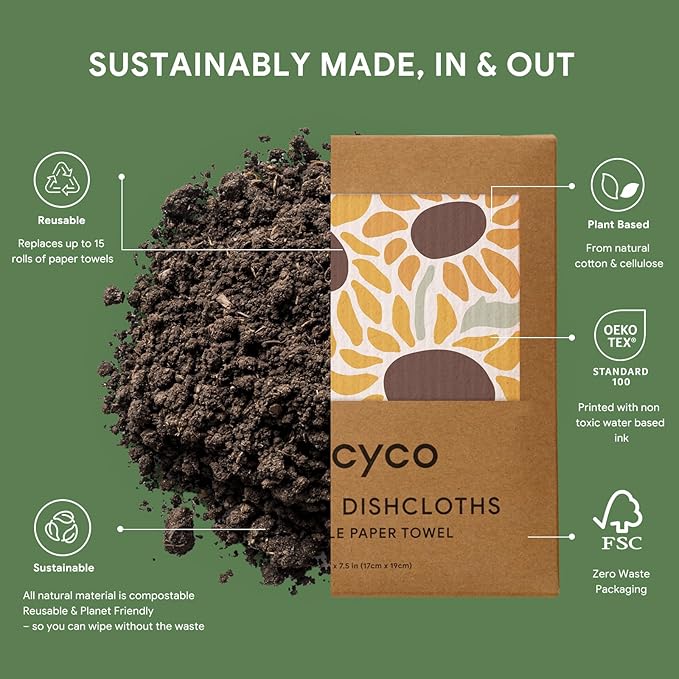 RECYCO Swedish Dishcloths for Kitchen | 6 Pack Autumn Leaf Washable Dish Rags | Cellulose Reusable Cleaning Paper Towels | Absorbent Counter Dish Cloth Sponge Kitchen Wipes, 8" L x 7" W