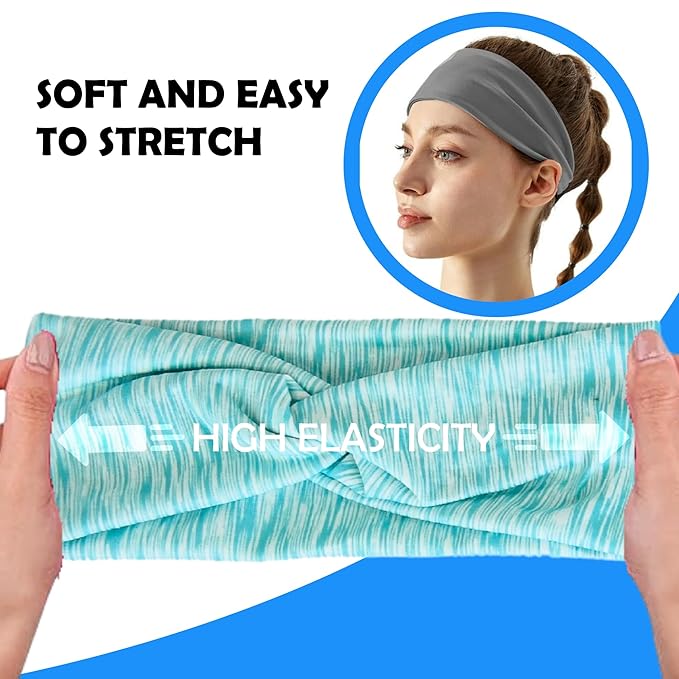 Lotus78, Pack of 6 Wide Headbands for Women Non Slip, Fashionable Sports Hair Bands for Women's Hair, Soft Elastic Stretchy Head Bands, Yoga Workout Headbands for Women Daily Fashion (Element)
