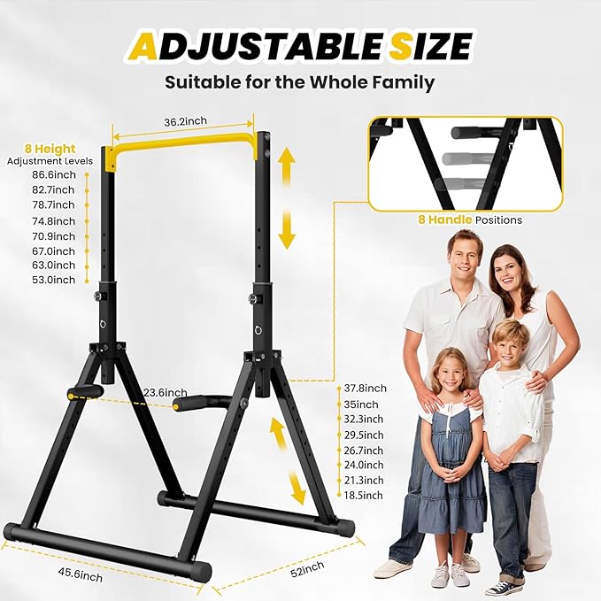 DOBESTS Foldable Power Tower Pull Up Bar Dip Station Adjustable Multifunction Workout Pull Up Tower Station Gym Strength Training Equipment for Home Outdoor, Triangular Legs, Support 700lbs