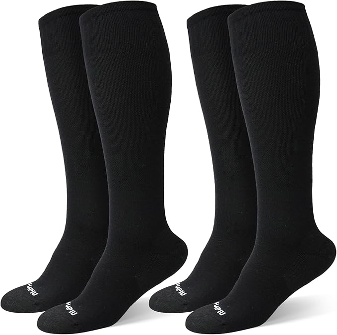 HAPIU Merino Wool Easy On Compression Socks for Women & Men, 15-20 mmHg, Plus Size Knee High Stocking for Nurses, Pregnancy, Travel, Flight, Medias de Compresión Mujer