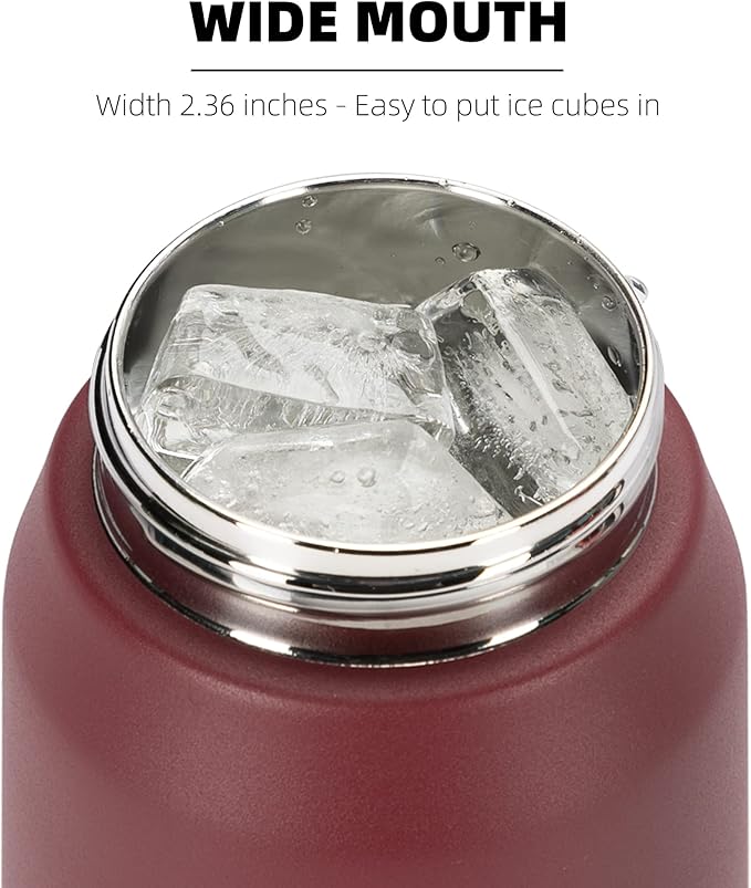 Fanhaw 24 Oz Stainless Steel Insulated Sports Water Bottles with Straw for Kids, Men and Women (Red Black)