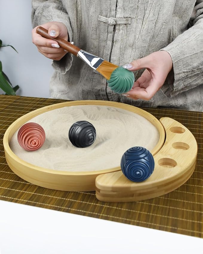 Artcome Jpanese Mini Zen Garden Kit for Desk - Bamboo Sand Tray with 4 Unique Zen Balls & Rake Tools - Relaxation and Meditation Sand Garden for Office, Home & Mindfulness Therapy - Ideal for Gift