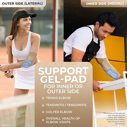 DR. BRACE® Elite Elbow Brace Support, Breathable Elbow Compression Sleeve with Gel Pad for Golfer's, Tennis Elbow & Tendonitis Treatment & Pain Relief 2024 (Nude (Beige), Medium)