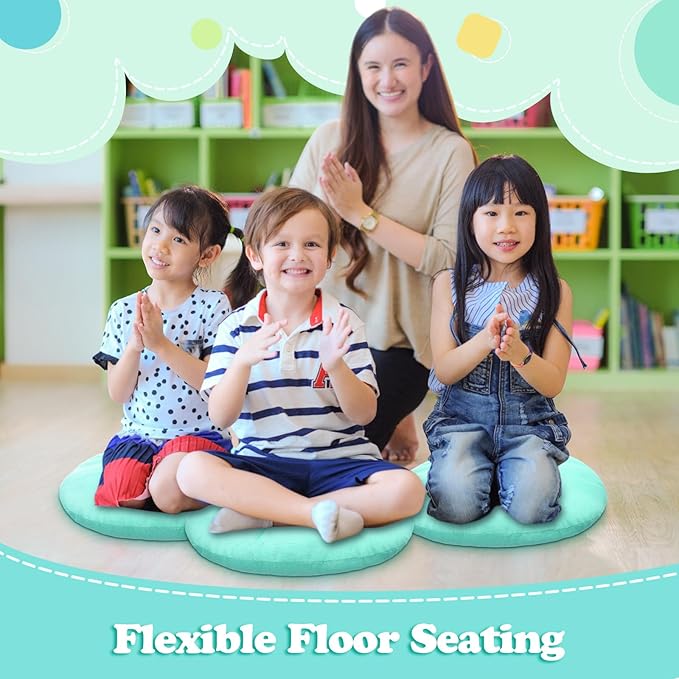 Fumete 8 Pcs 16 Inch Round Floor Cushions for Kids and Toddlers, Flexible Seating Classroom Furniture Floor Pillow for Home, Daycare, Preschool, Yoga and Meditation (Mint Green)