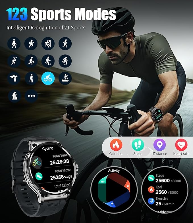 SUNKTA Smart Watches for Men,1.85" HD/730mAh Battery Smart Watches for Android/iOS (Bluetooth Call Answer/Calls) Fitness Tracker with Heart Rate/Sleep Tracking/Blood Oxygen Black
