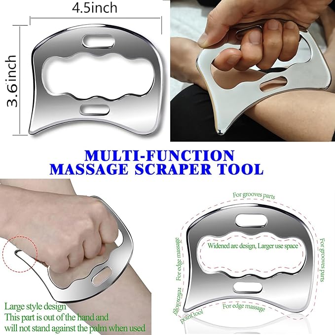 5 in 1 Stainless Steel Muscle Scraper Gua Sha Massage Tool Set, Scraping Tool Physical Therapy with Storage Case, Soft Tissue and Myofascial Release