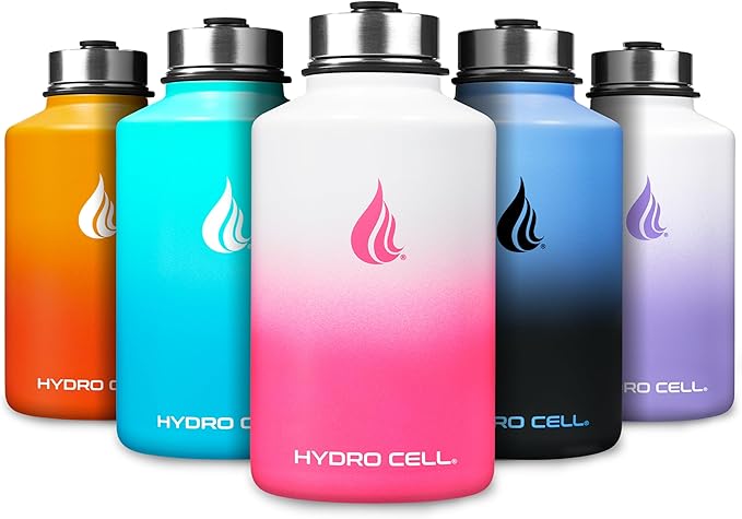 HYDRO CELL Stainless Steel Insulated Water Bottle with Straw - For Cold & Hot Drinks - Metal Vacuum Flask with Screw Cap and Modern Leakproof Sport Thermos for Adults (White/Pink 64oz)