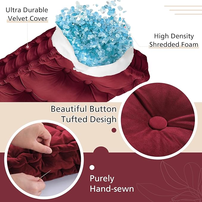Bench Cushions for Indoor Furniture 42x16 in Velvet Kitchen Dining Piano Window Seat Cushion, Tufted Patio Porch Swing Thicken Bench Pad Memory Foam for Christmas Decor(Dark Red)