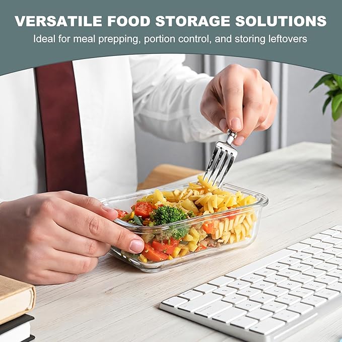 KOMUEE 10 Pack Glass Food Storage Containers, Meal Prep Containers with Lids, Airtight Glass Lunch Boxes, Freezer, Oven, and Microwave Safe