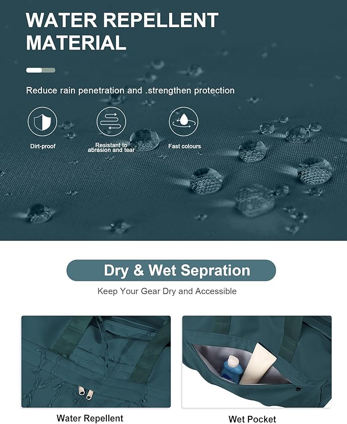 Gym Bag for Women Men, Sport Duffel Bag with Toiletry Bag & Shoe Compartment,Waterproof Travel Weekender Overnight Carry on Bag for Yoga with Trolley Sleeve, Peacock Blue Set