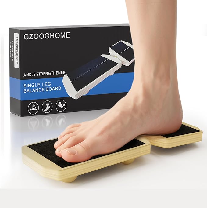 Ankle Balance Board, Foot Strengthener for Sprained, Wooden Foot Trainer with Non-Slip Pads for Plantar Fasciitis Relief, Posture Correction, Calf Stretching and Balance
