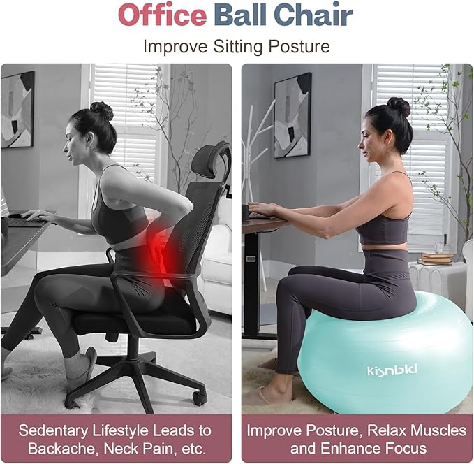 Exercise Ball, Extra Thick Yoga Ball for Workout Pregnancy Stability, 4 Sizes Anti-Burst Balance Ball with Foot Pump - Heavy Duty Fitness Ball Chair for Office, Home & Gym