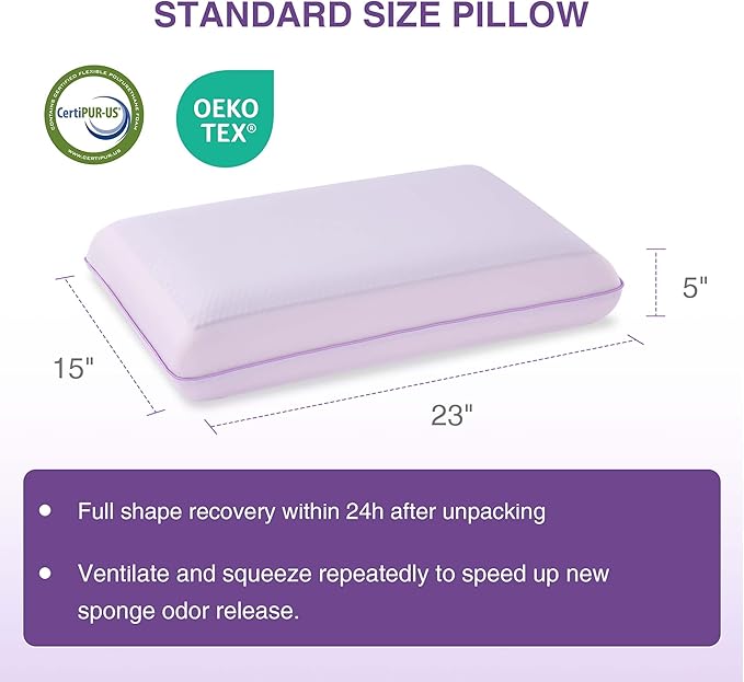 Cooling Pillow for Sleeping, Gel Memory Foam Pillow with Reversible Cover, Neck Support for Side, Back and Stomach Sleepers, Removable & Machine Washable Cover, Bed Pillows for Hot Sleepers, Purple