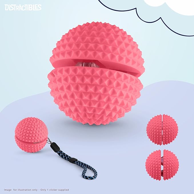 Round Spiked Sensory Fidget Clicker, Tactile Stimming Device with Mechanical Clicky Switches, Lanyard Attachment, Ideal for Pain Stim, ADHD, Autism & Stress Relief (Pink, Large)