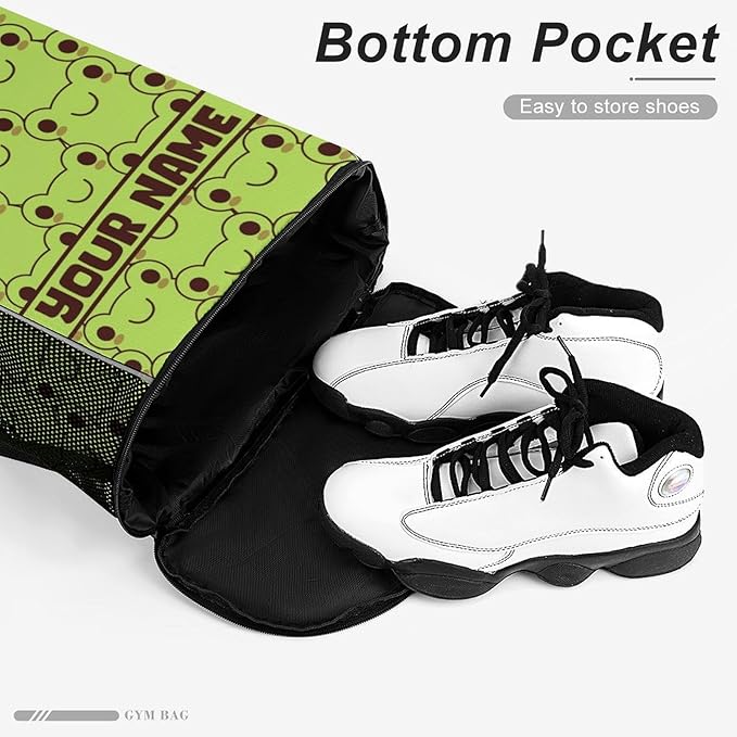 Custom Frog Drawstring Backpack - Cute Cinch Sack, String Backpacks with Pocket for Kids Women Men Boys Girls for Gym Outdoor Sports Travel Athletic Drawstring Bag - Lightweight/Foldable