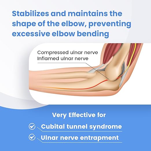 Cubital Tunnel Syndrome Elbow Brace, Ulnar Nerve Entrapment Splint, Elbow Immobilizer for Night Sleeping and Day Working, 4 Angles Adjustable, Fit Women & Men, Right & Left Arm - M