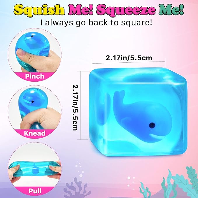 Squishy Stress Cube Fidget Toys Adults - Glow in The Dark Whale Sensory Toys for Kids with Autism Stress Balls for Kids Squeeze Toys for Anxiety Stress Relief Gifts