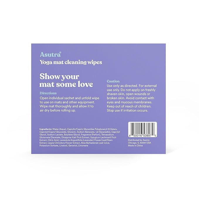 ASUTRA Yoga Mat Cleaning Wipes (Lovely Lavender), Individually Wrapped Wipes, 2 Boxes (30 Each) - No Slippery Residue, Deep-Cleansing for Fitness Gear & Gym Equipment
