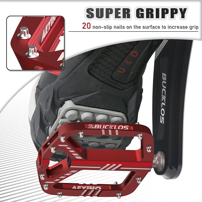 BUCKLOS MTB Flat Pedals Mountain Bike Pedals, 3 Bearings CNC Adult Road Bike Pedals, Bicycle Platform Aluminum Alloy Non-Slip Pedal for Gravel Bike/BMX 9/16"(Black)