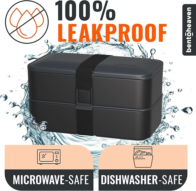 Bentoheaven Premium Bento Box Adult Lunch Box with Compartments for Women & Men, Set of Utensil & Chopsticks & Dip Container, Cute Japanese Kids Bento Lunch Box, Microwavable (Outer Space)