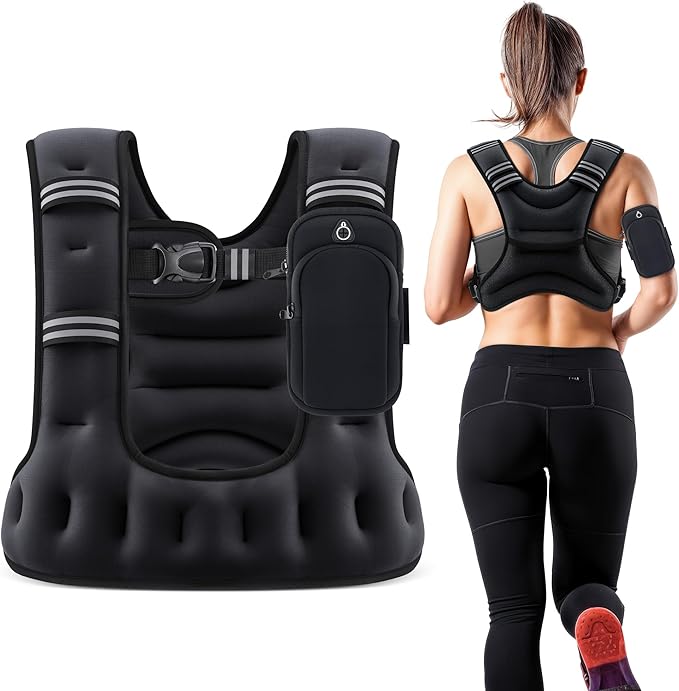 ZELUS Weighted Vest for Women Men, 6/8/12/16/20lb Weight Vest with Arm Pouch Reflective Strips, U-Shaped Rucking Vest for Strength Training Muscle Building, Walking Running Vest for Fitness