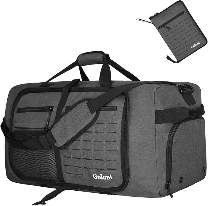 Foldable Travel Duffle Bag,Duffle Bag with Shoes Compartment and Adjustable Strap,Large Packable Travel Bags for Men Women,Waterproof Duffel Bag