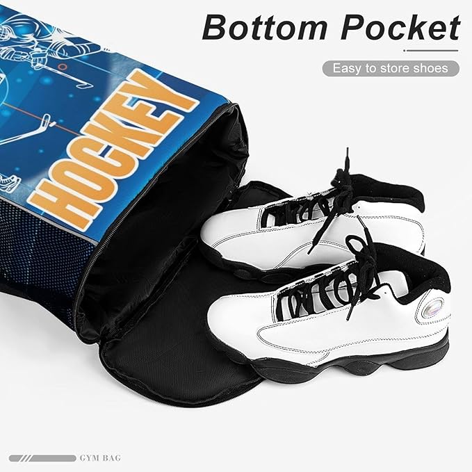 Custom Hockey Drawstring Backpack - Cool Cinch Sack, String Backpacks with Pocket for Kids Women Men Boys Girls for Gym Outdoor Sports Travel Athletic Drawstring Bag - Lightweight/Foldable