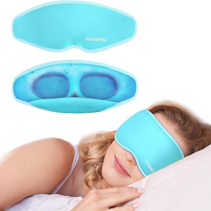 3D Gel Cooling Eye Mask, Weighted Eye mask for Sleeping, 3D Contoured Cup No Pressure Night Blindfold Sleep Mask, Ice Cold Pack Eyes Cold Compress for Puffy Eyes, Dark Circle, Light Blue