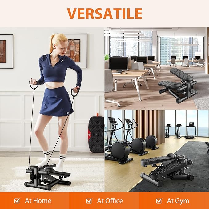 Sweetcrispy Mini Stair Steppers with Resistance Bands for Exercise at Home, Portable Exercise Twist Stepper Machine for Full Body Workout, 265LBS Capacity