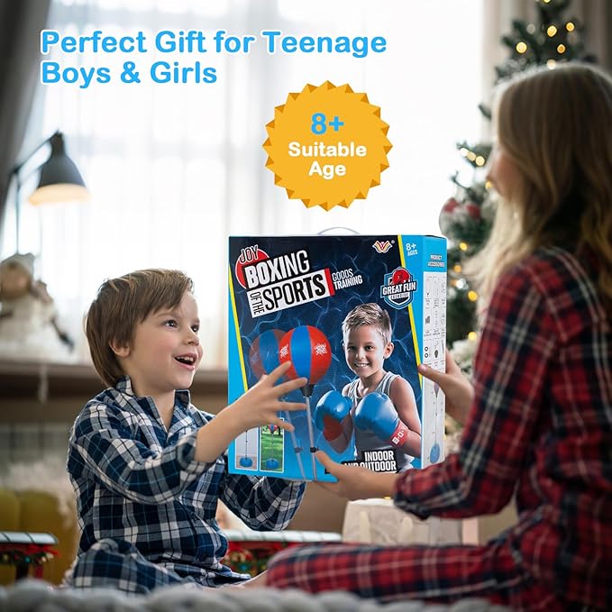 Goplus Punching Bag for Kids, Height Adjustable Kids Workout Equipment with Boxing Stand, Boxing Gloves, Inflator for Teens Adults Boys & Girls Aged 8+, Reflex Bag for Christmas Birthday