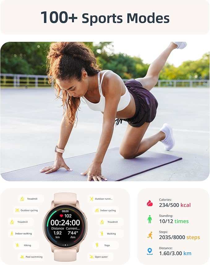 Parsonver Smart Watch, 5ATM Waterproof Swimming Watch, Smartwatch for Women with Bluetooth Calls, Fitness Tracker Heart Rate Sleep Monitor, Pedometer, 100+ Sports Modes for Android & iPhone, Rose Gold