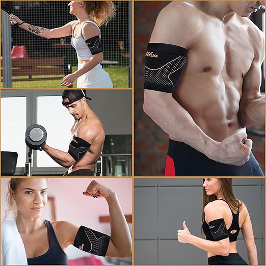 Copper Bicep Tendonitis Brace, Bicep Compression Sleeve for Pain Relief, Upper Arm Brace for Men and Women Muscle Strains Tear Injury (Copper, Medium)