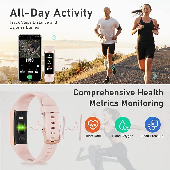 Fitness Tracker with Step Counter/Calories/Stopwatch, Activity Tracker, Health Tracker with Heart Rate Monitor, Sleep Tracker,1.10''AMOLED Touch Color Screen, Pedometer Watch for Women Men