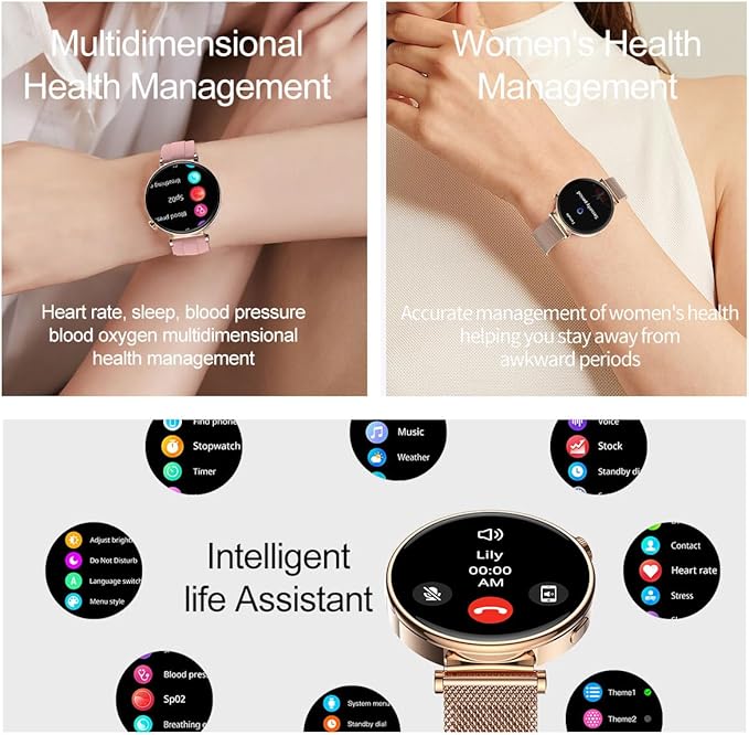 Smart Watch for Women, 1.32" AMOLED Screen Smartwatches for Android/iOS, Fitness Tracker with Answer/Make Call, Female Cycle, Heart Rate, Sleep Monitor, IP68 Waterproof (2 Watch Bands) Rose Gold