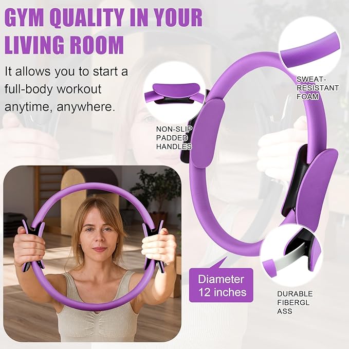 Pilates Ring Set for Women Exercise Equipment with 9 Inch Yoga Ball, Figure 8 Resistance Band, Sliding Disks, Yoga Bands Accessories Pilates Ring and Ball Set for Beginners Home Workouts