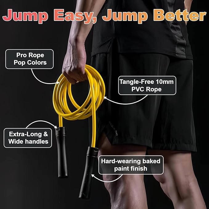Weighted Jump Rope, 1LB Tangle-Free Ball Bearing Rapid Speed Skipping Rope for Men Women, Adjustable 9mm Cotton & PVC Rope with Alum Handle for Boxing MMA Weight-Loss Athletic Workout Fitness
