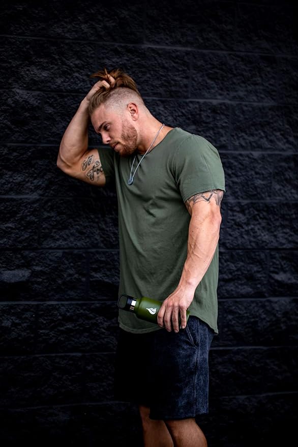 HYDRO CELL Stainless Steel Water Bottle with Straw & 2 Standard Mouth Lids (32oz 24oz 20oz 16oz) Keeps Liquids Hot or Cold w/Double Wall Vacuum Insulated Leak Proof Sport Design (Army 20oz)