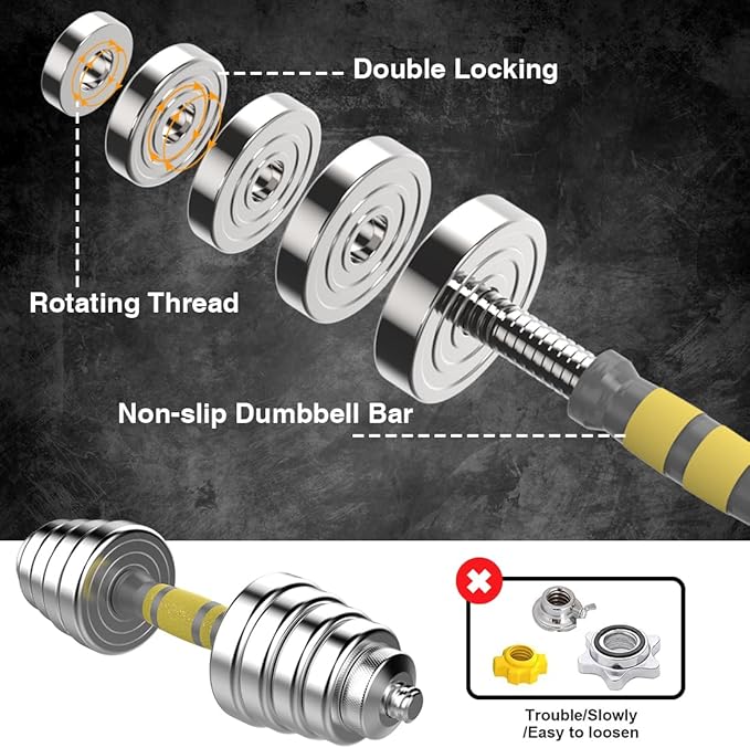 PHOEROS Adjustable Dumbbell Set - 44/66/88 LBS weights set, Dumbbell Barbell 3 in 1, Steel Dumbbells Pair with Connecting Rod for Adults Women Men Fitness Workout, Home Gym Exercise Training Equipment