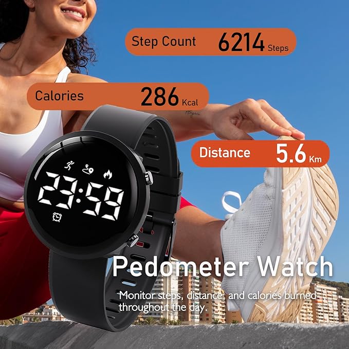 Fitness Tracker Watch with Step Counter Calorie Waterproof Pedometer Vibrating Alarm Digital Watches for Men Women Running Walking Workouts(NO APP)